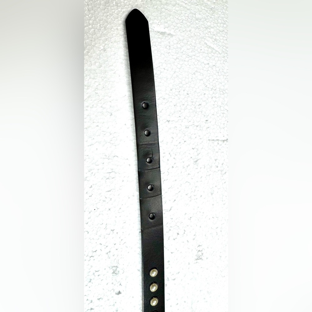 Leather Black Studded Belt with Pearls Classic - Picture 8 of 14